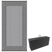 Outsunny RV Mat, Outdoor Patio Rug / Large Camping Carpet, 9' x 18', Waterproof Plastic Straw, Reversible, Black & Gray Border