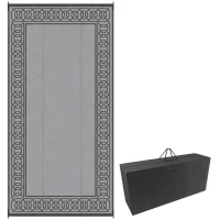 Outsunny Outdoor Rug for Patio, 9' x 18' Waterproof Large Mat, Reversible Plastic Straw Rug for Decor, Portable Outside RV Camping Area Carpet Mat for Backyard Porch Deck Picnic, Black & Gray Border(m-1)