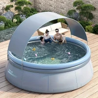 118" Outdoor Inflatable Swimming Pool with 3-Ply PVC Construction, 2000 Gallon Capacity, Fits Up to 7 People, 118" L x 118" W x 68" H, Aqua Grey(m-1)