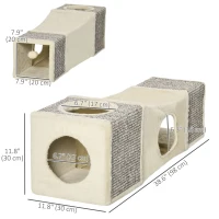 PawHut 39" Long Cat Tunnel, Plush Catio Outdoor Cat Enclosure with Two Caves and Hanging Ball, Cream White(m-3)