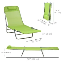 Outsunny Set of 2 Folding Chaise Lounge Chairs, Outdoor Poolside Sun Tanning Chairs w/ Pillow, Reclining Backrest, Green(m-3)