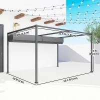Outsunny 13' x 10' Patio Pergola with Retractable Canopy, Outdoor Sun Shelter, Yard Shade, Dark Grey(m-3)