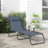 Outsunny Folding Chaise Lounge Pool Chair with 4-Position Reclining Back, Breathable Mesh & Bungee Seat, Gray(m-2)