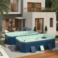 Inflatable Folding Swimming Pool with Durable PVC Construction, Blow-Up Pool with Easy Installation and Storage, 65.5" L x 42" W x 18" H, Blue(m-1)