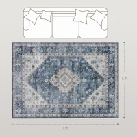 HOMCOM 5x7 Area Rug, Vintage Machine Washable Rug, Non-Slip Floor Carpet for Living Room, Bedroom, Dining Room, Blue(m-3)