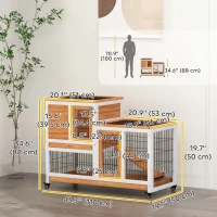 PawHut Wooden Rabbit Hutch, Indoor Bunny Cage with Wheels, Pull Out Trays, Run, Yellow(m-3)