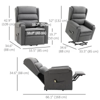 HOMCOM Lift Chair for Elderly, Power Chair Recliner with Footrest, Remote Control, Side Pockets for Living Room, Grey(m-3)