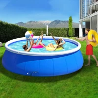 Durable Inflatable Swimming Pool with PVC Construction, Quick Water Management, Easy Setup and Storage, 96" L x 96" W x 25" H, Blue(m-9)