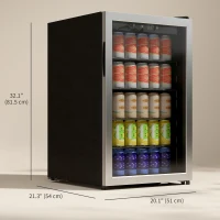 HOMCOM 160 Can Beverage Fridge 4.4 Cu.Ft. Beer Fridge with Double-Layer Glass Door Adjustable Shelves for Beer Soda Drink Wine(m-3)