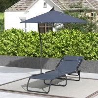 Outsunny Folding Chaise Lounge Pool Chair with 4-Position Reclining Back, Breathable Mesh & Bungee Seat, Gray(m-7)