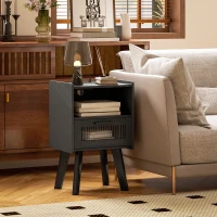 HOMCOM Modern NightStands Set of 2 with Charging Station, Storage, Glass Decorative Door for Bedroom, Living Room, Black(m-10)