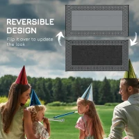 Outsunny Outdoor Rug for Patio, 9' x 18' Waterproof Large Mat, Reversible Plastic Straw Rug for Decor, Portable Outside RV Camping Area Carpet Mat for Backyard Porch Deck Picnic, Black & Gray Border(m-6)