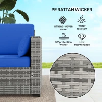 Outsunny 3-Seater Outdoor Sofa with Cushions, PE Rattan Conversation Patio Couch with Pillows for Garden, Poolside, Blue(m-4)