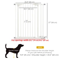 PawHut Extra Tall Dog Gate with Door, Pressure Fit, Auto Close, Double Locking for Doorways Hallways Stairs, 29"-34", White(m-3)