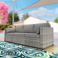 Outsunny 3-Seater Outdoor Sofa with Cushions, PE Rattan Conversation Patio Couch with Pillows for Garden, Poolside, Grey(m-9)