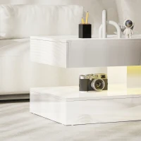 HOMCOM Coffee Table with Adjustable LED Lights, Modern Living Room Table with 2 Drawers, Open Shelf, Remote, High Gloss White(m-10)