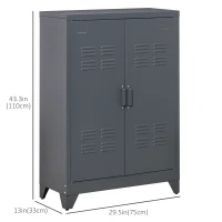 HOMCOM Metal Storage Cabinet, Industrial Sideboard Buffet Cabinet with 2 Louvered Doors, Adjustable Shelves, Grey(m-3)