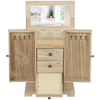 HOMCOM 4-Tier Wooden Jewelry Box for Women, Jewelry Organizer with Mirror and 2 Drawers for Rings Earrings Necklaces, Brown(m-1)