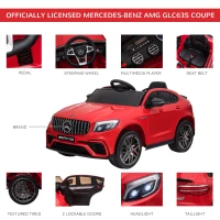 Aosom 12V/7AH Kids Ride on Car, Mercedes Benz AMG GLC63S Coupe, Electric Car with Remote Control, Handle, 2 Speed, with Music, Electric Light, Easy to Move, Red(m-6)