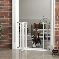 PawHut Extra Tall Dog Gate with Door, Pressure Fit, Auto Close, Double Locking for Doorways Hallways Stairs, 29"-39", White(m-8)