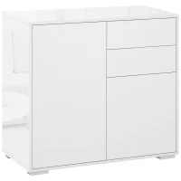 HOMCOM High Gloss Buffet Sideboard with 2 Drawers, 2 Doors and Adjustable Shelf, Kitchen Storage Cabinet with Push Open Design, White(m-2)