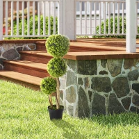 HOMCOM 35.5" Artificial Ball Boxwood Topiary Tree Fake Plant in Pot for Indoor Outdoor Living Room Decoration Light Green(m-2)