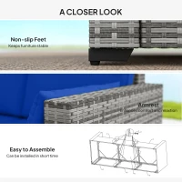 Outsunny 3-Seater Outdoor Sofa with Cushions, PE Rattan Conversation Patio Couch with Pillows for Garden, Poolside, Blue(m-6)