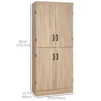 HOMCOM 70" 4-Door Storage Cabinet, Freestanding Pantry Cabinet with Adjustable Shelves for Living Room, Natural(m-3)