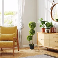 HOMCOM 35.5" Artificial Ball Boxwood Topiary Tree Fake Plant in Pot for Indoor Outdoor Living Room Decoration Light Green(m-10)