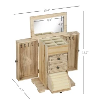 HOMCOM 4-Tier Wooden Jewelry Box for Women, Jewelry Organizer with Mirror and 2 Drawers for Rings Earrings Necklaces, Brown(m-3)