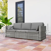Outsunny 3-Seater Outdoor Sofa with Cushions, PE Rattan Conversation Patio Couch with Pillows for Garden, Poolside, Grey(m-3)