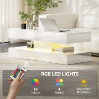 HOMCOM Coffee Table with Adjustable LED Lights, Modern Living Room Table with 2 Drawers, Open Shelf, Remote, High Gloss White(m-4)