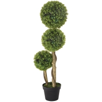 HOMCOM 35.5" Artificial Ball Boxwood Topiary Tree Fake Plant in Pot for Indoor Outdoor Living Room Decoration Light Green