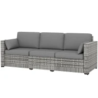 Outsunny 3-Seater Outdoor Sofa with Cushions, PE Rattan Conversation Patio Couch with Pillows for Garden, Poolside, Grey(m-2)