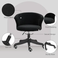 Vinsetto Armless Office Chair, Fluffy Computer Desk Chair with Adjustable Height, Swivel Wheels, Mid Back, Black(m-5)