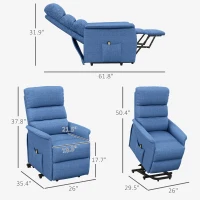 HOMCOM Power Lift Chair for Seniors, Electric Lift Recliner Chair with Remote Control, Side Pockets for Living Room, Blue(m-3)