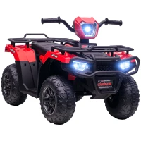 Aosom 12V Kids ATV, 4 Wheeler Quad Ride on Toy, Battery Powered Electric Vehicle with Headlight, Music, MP3 & Treaded Tires, R(m-1)