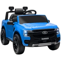 Qaba Ford Ranger Licensed Kids Ride on Car 12V Battery Power Car with Remote Control, Spring Suspension Toy Storage, Blue(m-11)