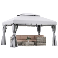 Outsunny 10' x 13' Patio Gazebo, Aluminum Frame Double Roof Outdoor Gazebo Canopy Shelter with Netting & Curtains, Light Gray