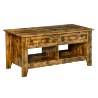 HOMCOM Lift Top Coffee Table with Hidden Storage Compartment and Open Shelves, Lift Tabletop Pop-Up Center Table for Living Room, Brown(m-13)