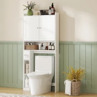 HOMCOM Modern Over the Toilet Storage Cabinet with 2 Doors, Above Commode Storage Cabinet with Toilet Paper Holder, White(m-9)