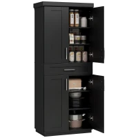 HOMCOM Modern Kitchen Pantry Freestanding Cabinet Cupboard with Doors and Drawer, Adjustable Shelving, Black(m-11)