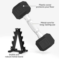 Soozier 100 LBS Hex Dumbbell Set with Rack, Rubber Coated Weights with Non-Slip Handles for Home Gym Strength Training(m-6)