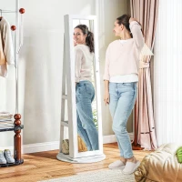 HOMCOM 360° Swivel Jewelry Armoire, Lockable Jewelry Cabinet with Full-Length Mirror, Storage Shelves, White(m-8)