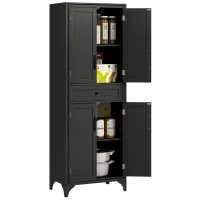 HOMCOM 67" 4-Door Kitchen Pantry with Drawer and Adjustable Shelves, Black(m-11)