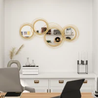 HOMCOM 42.25" Circle Mirror for Wall, Modern Metal Wall Art for Living Room, Bedroom and Dining Room, Gold(m-9)