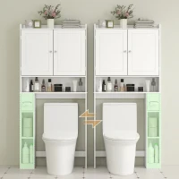 HOMCOM Modern Over the Toilet Storage Cabinet with 2 Doors, Above Commode Storage Cabinet with Toilet Paper Holder, White(m-7)