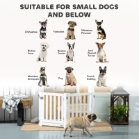 PawHut 3 in 1 Pet Furniture Set with Dog Crate Furniture, Dog Feeding Station and Foldable Pet Gate, for Home Indoor, White(m-6)