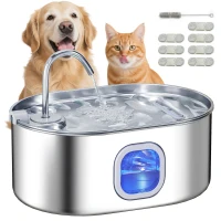 PawHut 246 oz./7L Stainless Steel Cat Water Fountain with Filters, Ultra-Quiet Pump, for Cats, Dogs & Multi-Pet Homes(m-11)