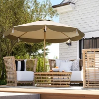 Outsunny 9FT Patio Umbrella, UPF 50+ Outdoor Market Umbrella with 8 Ribs, Vented Outdoor Table Umbrella for Deck, Backyard and Lawn, Cream White(m-10)